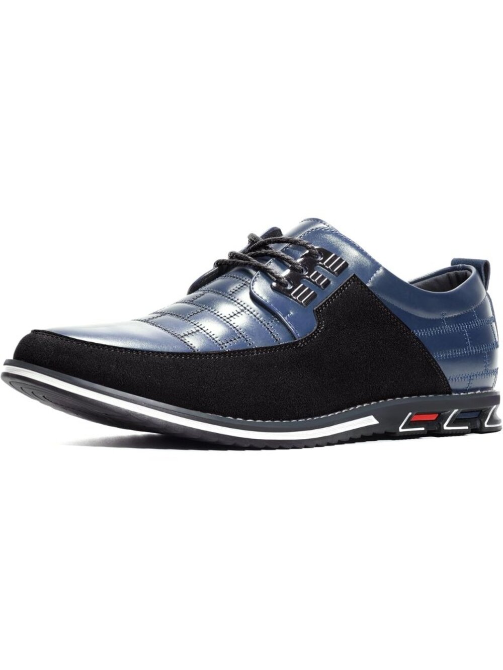 Men's Blue Plaid Grid Lace-up Leather Business Orthopedic Oxford Derby Shoes